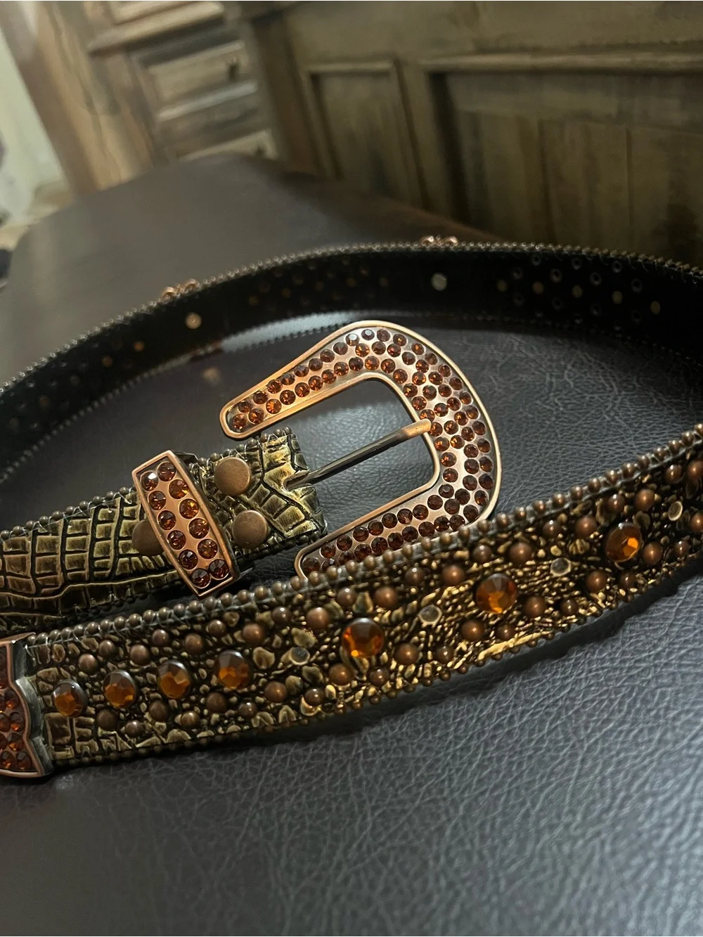 Y2K Western Bling Belt with Amber Crystals-Small
